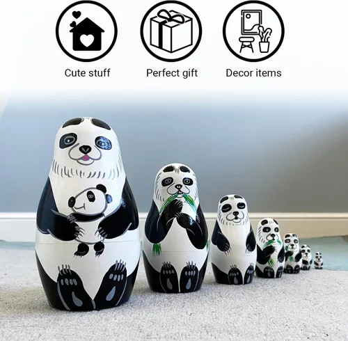 Miniatura 5 de AEVVV Juego de 7 muñecos de anidación lindos, figuras de panda, osos panda anidables, muñecas rusas apilables, muñeca Matryoshka