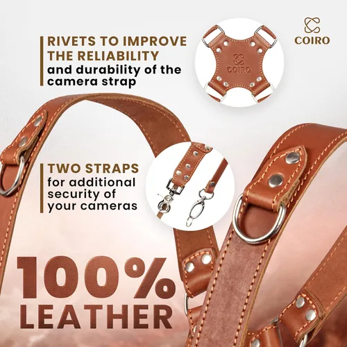 Miniatura 3 de C Coiro Camera Harness for 2 Cameras Dual Shoulder Leather Camera Strap for DSLR/SLR, Camera Straps for Photographers Canela