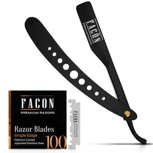 Miniatura 14 de Facón Navajas rectas para hombres - Kit de navaja de barbero profesional de borde recto con 100 cuchillas, afeitadora clásica de acero inoxidable El