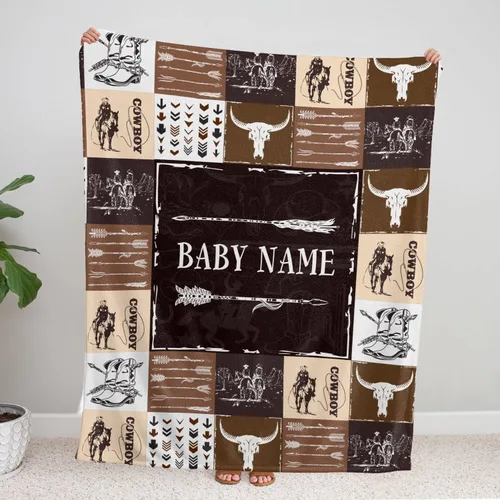 Miniatura 8 de Mantas de vaquero para bebé, manta de bebé occidental personalizada para niños, mantas de forro polar para niñas, nombre personalizado de 3 tamaños
