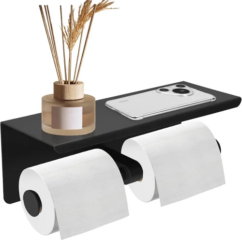 Soporte doble de papel higiénico, soporte de papel de seda de acero inoxidable con estante, dispensador de papel higiénico antioxidante, montado en