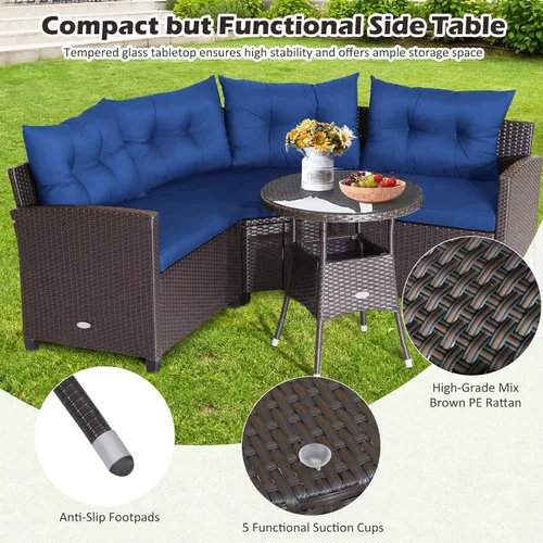 Miniatura 7 de Tangkula Juego de sofá modular de 4 piezas, media luna para todo tipo de clima, juego de muebles de patio esquineros resistentes con mesa auxiliar