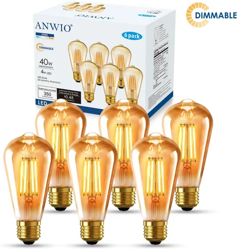 Miniatura 8 de ANWIO Luces LED Vintage Edison ST58/ST19 Bombillas de Luces de Filamento LED, 4W (Equivalente a 40 Vatios) Regulables 2200K Blanco Cálido E26 Base