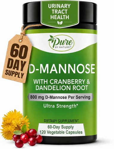 Pure By Nature D-manosa con raíz de arándano y diente de león, 120 unidades