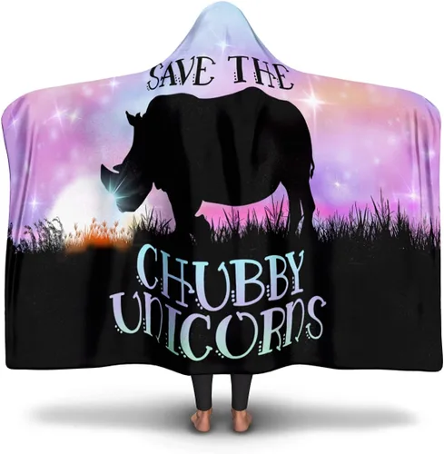 Save Chubby Unicornios con capucha, manta con capucha para amantes de los rinocerontes para niñas, adolescentes y adultos (60 x 40 pulgadas, forro