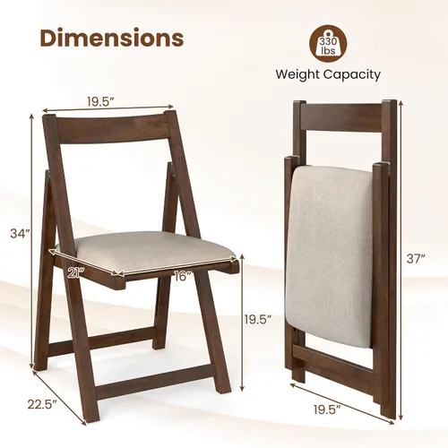 Miniatura 3 de GOFLAME Juego de 4 sillas plegables para comedor, sillas plegables con asiento acolchado y respaldo ergonómico, estructura de madera de goma, sillas