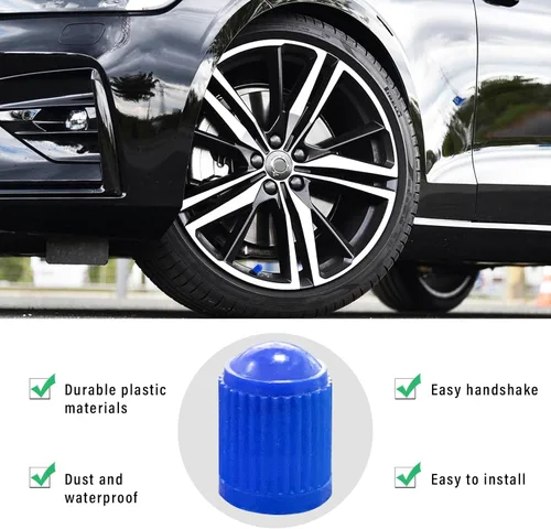 Miniatura 4 de Ziciner 20 tapas de válvula de neumático, tapones de válvula de plástico para coche con sello de goma O, cubiertas de vástago de rueda selladas Azul