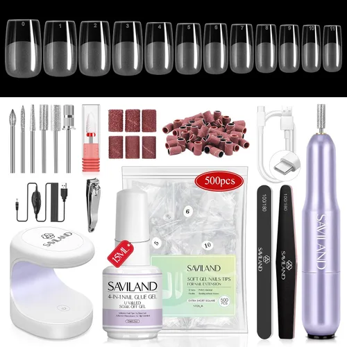 Miniatura 18 de Saviland Kit de iniciación de uñas acrílicas: polvo y líquido acrílico rosa claro nude, cepillo, limas, formularios, uñas a presión, juego
