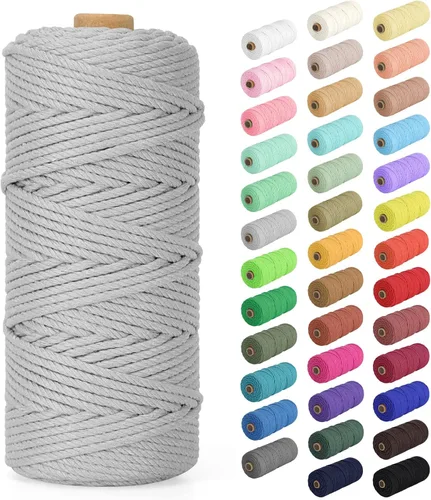 Miniatura 48 de Cordón de macramé de 0.079 in x 380 yardas (1140 pies), cuerda de algodón natural para colgar en la pared, ganchos de plantas, manualidades, Beige