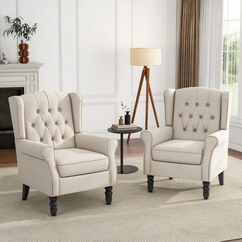 Miniatura 29 de Silla decorativa de respaldo alto, sillón tapizado de tela, silla con respaldo alado para sala de estar, cómodo sofá individual, asiento de lectura