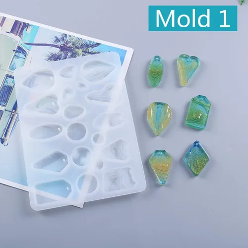 Miniatura 5 de Paquete de 3 moldes de resina de ola oceánica, molde de silicona rectangular, moldes de fundición epoxi para joyería de isla para colgante