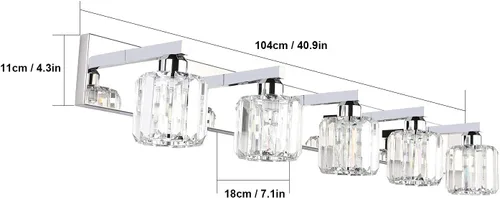 Miniatura 5 de Aipsun Lámpara de tocador de baño de cristal de acero inoxidable, moderna, 5 luces, accesorios de tocador de baño de cristal (no incluye bombilla)