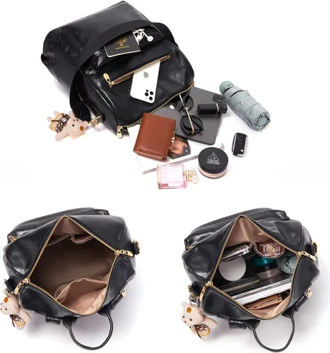 Miniatura 6 de Soperwillton Bolso de mochila para mujer. Bolsos de mano con diseño multiusos. Bolsa de hombro de cuero sintético. Bolsa de viaje. Juego de 2