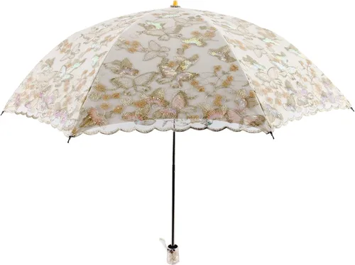 Miniatura 106 de Honeystore Sombrilla bordada con flor 3D plegable UV con encaje clásico