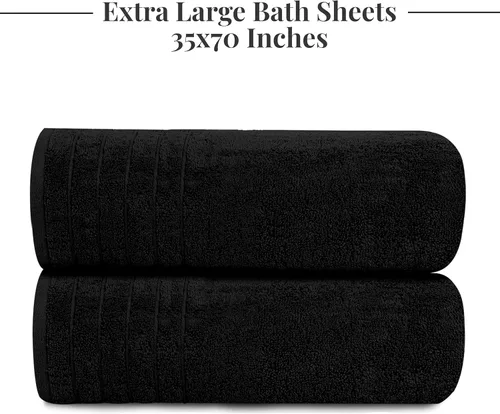Miniatura 4 de Tens Towels - Paquete de 2 sábanas de baño extra grandes de 35 x 70 pulgadas, 100% algodón, más grandes y más ligeras, secan más rápido, súper Negro