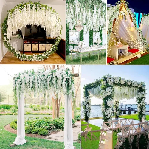 Miniatura 7 de Paquete de 12 guirnaldas de flores colgantes de glicina blanca, enredaderas de flores artificiales de 3.77 pies, glicinia falsa, guirnalda colgante