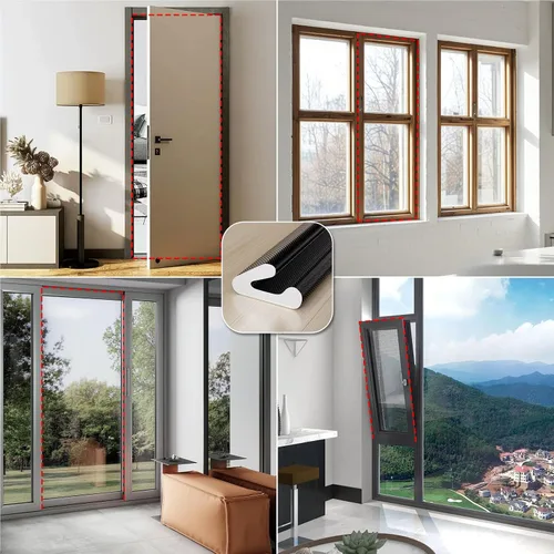 Miniatura 9 de Sello de puerta delgado en forma de V, tapón pequeño de 52.5 pies para puertas, relleno de huecos de puerta de espuma, aislamiento de invierno, Negro