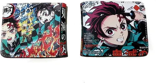 Miniatura 2 de Anime Demonio Slayer Cartera de cuero hombres y mujeres historieta cómics corto cartera monedero bolsillo tarjeta caso