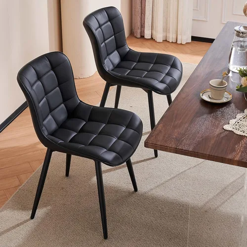 Miniatura 5 de YOUTASTE Juego de 2 sillas de comedor negras tapizadas de piel sintética con respaldo y patas de metal, sillas de cocina modernas de mediados