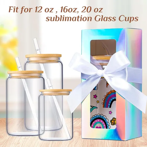 Miniatura 4 de Honoson 24 Piezas Caja de Regalo de Vaso con Cinta para Sublimación Cajas de Exhibición de Vidrio Transparente para Tazas de Beber de 12oz 16oz 20oz