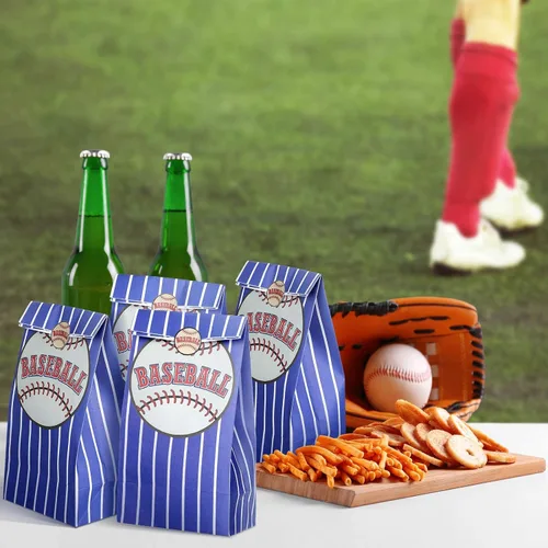 Miniatura 2 de Outus 30 bolsas de regalo de béisbol, bolsas de papel azules con calcomanías para fiestas temáticas de equipo, decoración de cumpleaños, celebración