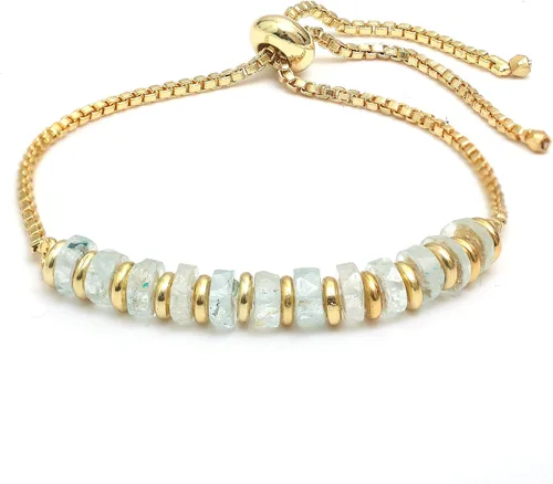 Miniatura 17 de Natural Heishi Beads With Spacers Slider Bracelet Gemstone Healing Jewelry With 14k Yellow Gold Plated 8- Inch Adjustable Length
