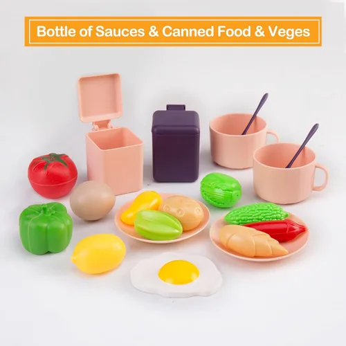 Miniatura 4 de 118 piezas de accesorios mini para cocina de juego para niños, juego de cocina de simulación con utensilios de cocina, vajilla y 2 juegos de frutas