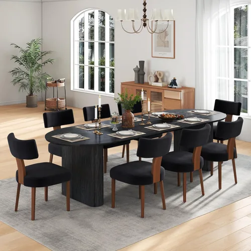 Miniatura 20 de Juego de mesa de comedor ovalada extensible de 59 a 90 pulgadas con 4 sillas de comedor con respaldo en T para 4 personas, moderna mesa de comedor