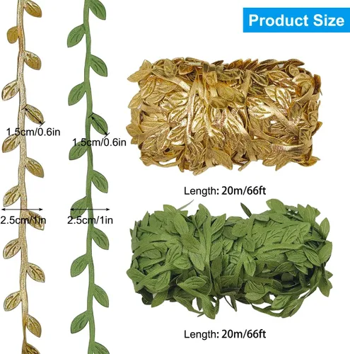 Miniatura 6 de 2 cintas de hojas de 43.7 yardas, cuerda de hojas de lyfLux para manualidades, boda, decoración del hogar (dorado + verde)