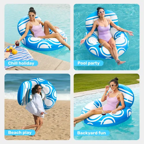 Miniatura 6 de Sloosh Tumbona inflable para piscina, flotadores de piscina, sofá de aire inflable con respaldo grande, tubos de río resistentes, flotador de agua