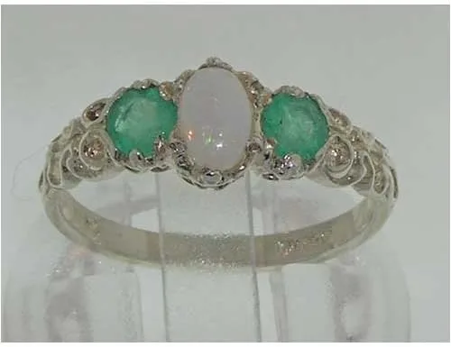 Miniatura 2 de Anillo de plata de ley 925 auténtico ópalo y esmeralda para mujer