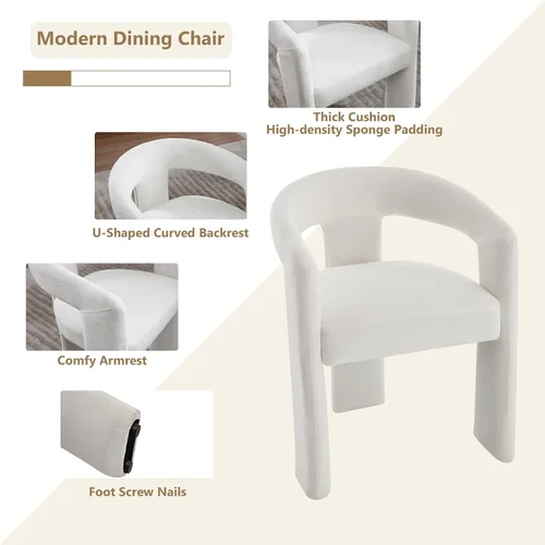 Miniatura 6 de Modern Boucle - Juego de 2 sillas de comedor tapizadas con diseño de barril con brazo, cómodas sillas laterales para cocina, comedor, recepción