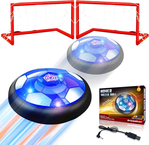 Set de pelota de fútbol hover con 2 porterías - Fútbol recargable con energía LED, pelota flotante hover para interior/exterior, regalos de fútbol