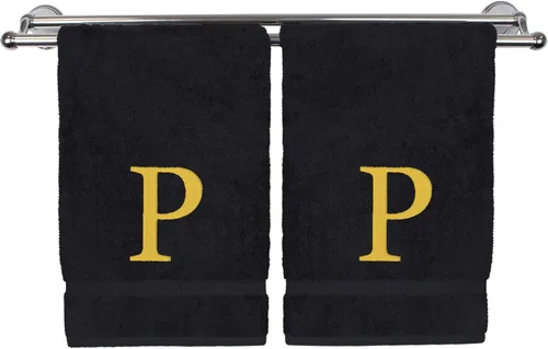Miniatura 24 de Toalla de mano monogramada, regalo personalizado, juego de 2 - Toalla bordada con letra de bloque dorada - Extra absorbente 100% algodón turco