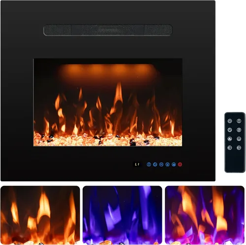 Insertos de chimenea eléctrica trasera de 21.14 pulgadas de ancho con 3 llamas y luz superior, calentador de chimenea empotrado, termostato,