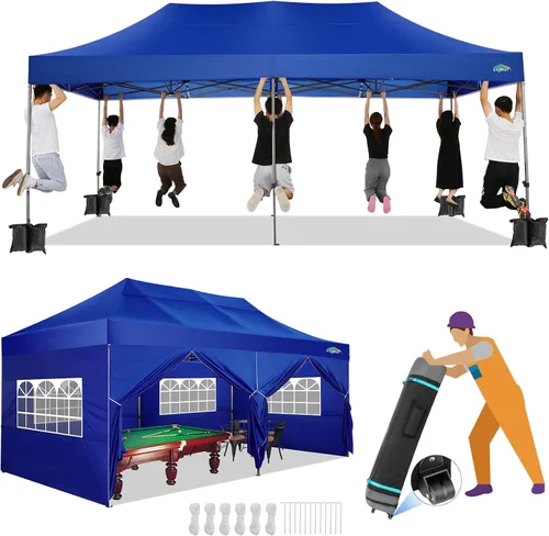 Miniatura 27 de COBIZI Toldo de 10 x 20 pies con paredes laterales, carpa de fiesta resistente para fiestas, bodas, tienda de campaña portátil plegable fácil
