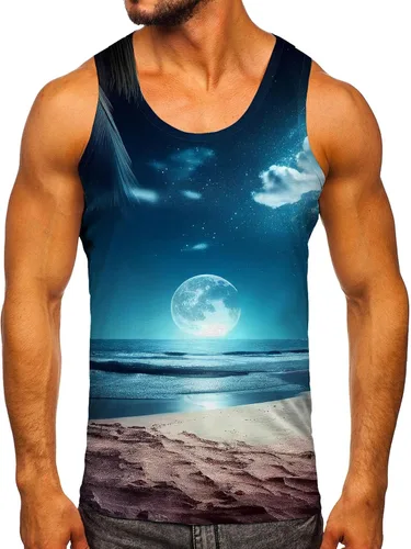 Guolarizi Hombres Moda Primavera Verano Casual Sin Mangas O Cuello Impreso Tank Tops Blusa Camisas Grandes y Alto Camisetas para