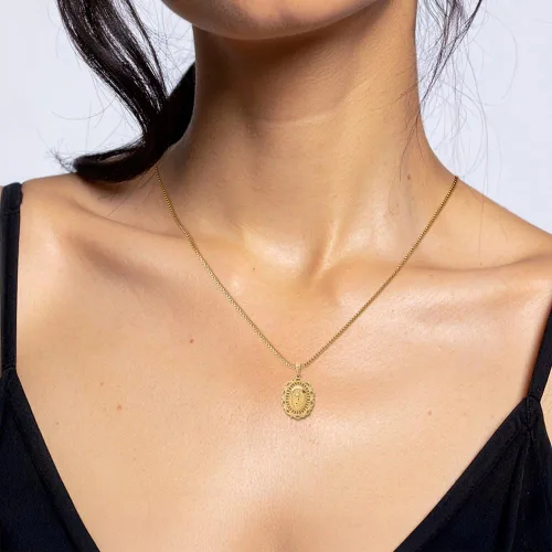 Miniatura 3 de IceCarats Collar con colgante ovalado de oro amarillo de 14 quilates con dije de medalla de Nuestra Señora de los Milagros de la Virgen María