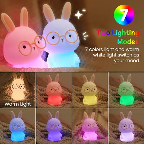 Miniatura 2 de FAMIDUO Luz nocturna de conejo, lámpara de conejo para niños, luz nocturna LED recargable para regalo de Pascua, lámpara de noche de silicona