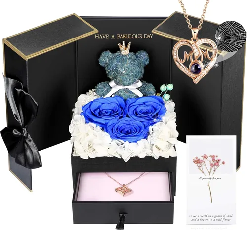 Miniatura 27 de AddWel Regalos para el Día de la Madre, para mamá de hija e hijo, para cumpleaños, rosas reales preservadas con collar de plata de ley con I Love