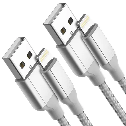 Cable de carga para iPhone de 2 pies, paquete de 2 [certificado MFi], cable Lightning corto trenzado para iPhone, cargador de 2 pies, cable de carga