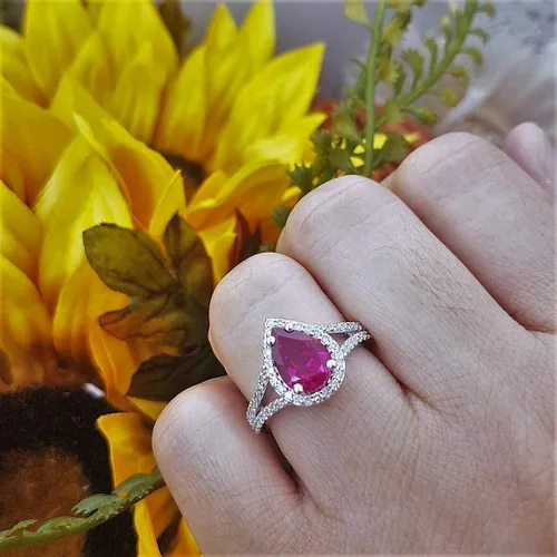 Miniatura 50 de Dazzlingrock Collection Anillo de compromiso con forma de lágrima y diamante blanco natural redondo de 0.45 quilates con halo de diamantes blancos