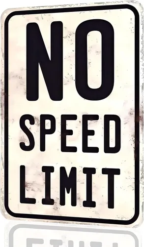 Letrero de pared de metal vintage – No Speed Limit decoración de habitación de coche, arte retro de pared de garage, arte de pared de cueva para