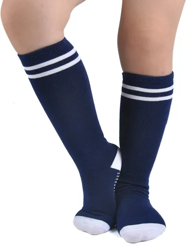 Miniatura 5 de EPEIUS Calcetines altos hasta la rodilla con agarre antideslizante Toddller Athletic Stripe Team Tube Calcetines para niños y niñas, paquete de 5