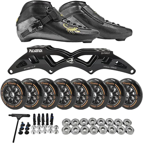 Miniatura 6 de Patines de velocidad profesionales de fibra de carbono para hombres y mujeres Patines de 4 ruedas de velocidad de una sola fila Patines en línea
