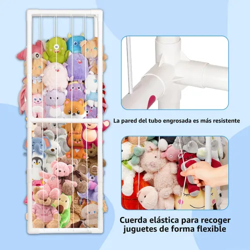 Miniatura 3 de Almacenamiento de animales de peluche, organizador de almacenamiento de zoológico de juguetes para niños con banda elástica, tubo de PVC grueso