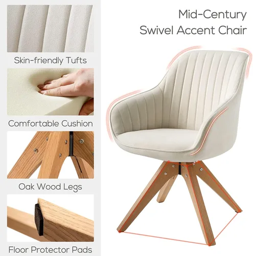 Miniatura 3 de Art Leon Silla giratoria moderna de mediados de siglo, con patas de madera de roble, silla de escritorio sin ruedas, sillón para escritorio