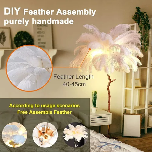 Miniatura 3 de Lámpara de Pie Natural de Pluma de Avestruz, Lámpara de Pie LED Moderna Regulable, Lámpara de Rincón Romántica de Princesa para Dormitorio