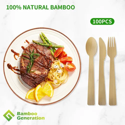 Miniatura 3 de Tenedores 100% de bambú – Utensilios desechables, biodegradables y compostables, cubiertos reutilizables o desechables para bodas, campamentos
