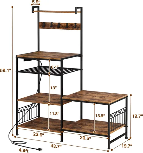 Miniatura 3 de Portin Mini soporte para nevera, gabinete de barra de café con toma de corriente, mini refrigerador y soporte para microondas con ganchos en S, 7
